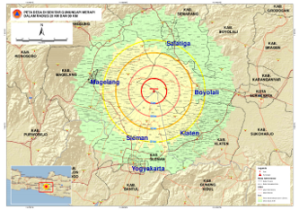 Peta Kota dan Kabupaten di Sekitar Gunungapi Merapi (Sumber: Badan Nasional Penanggulangan Bencana – BNPB)