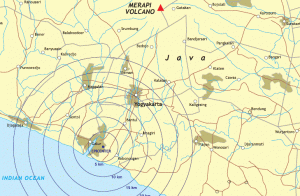 Pusat gempa bumi 27 Mei 2006 pukul 05.53 (waktu setempat) di Yogyakarta, Jawa, Indonesia  (Sumber: http://id.wikipedia.org/wiki/Gempa_bumi_Yogyakarta_2006) 